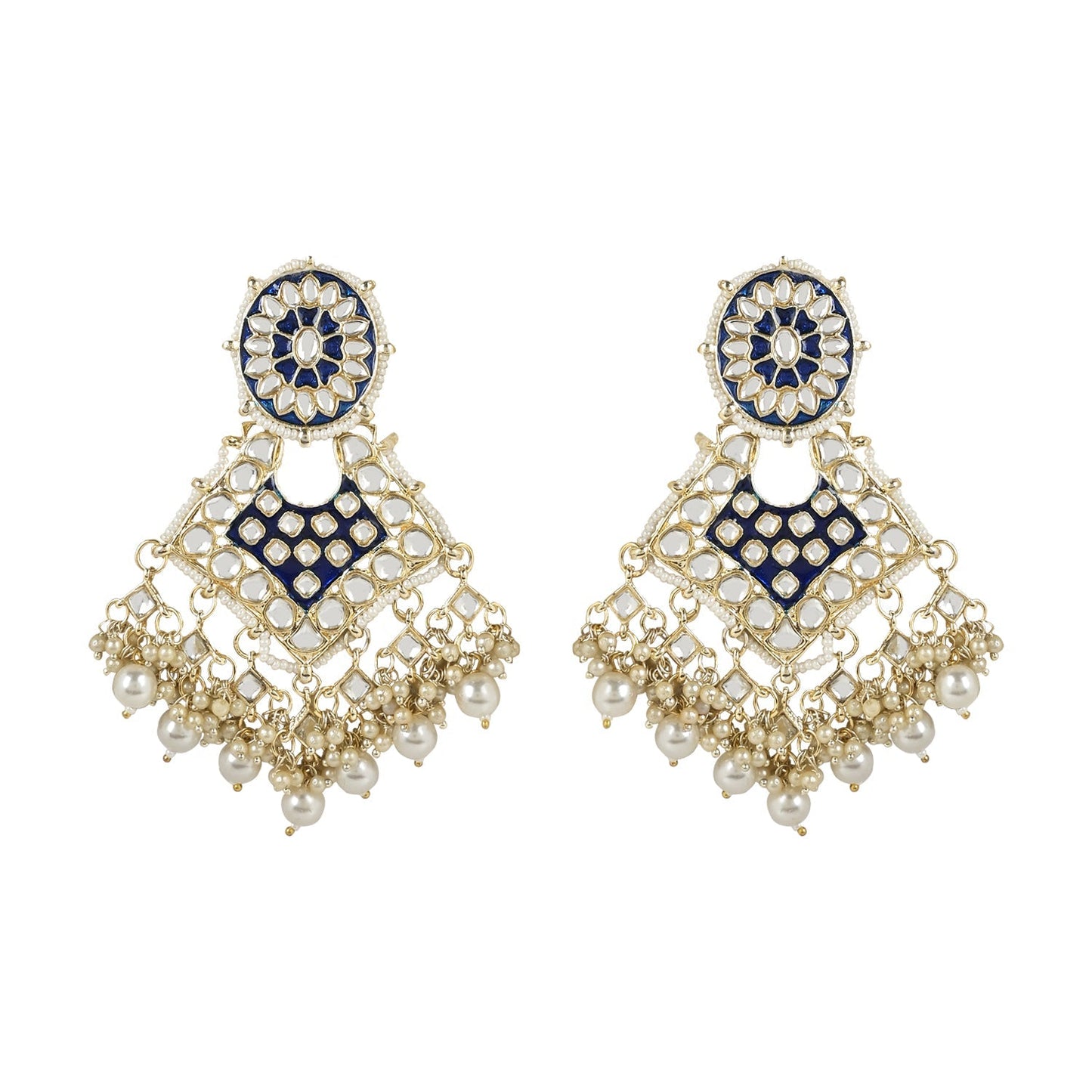 Women's 18k Gold Plated Traditional Pearl Kundan Studded Meenakari Necklace With Earring Maang Tikka Set