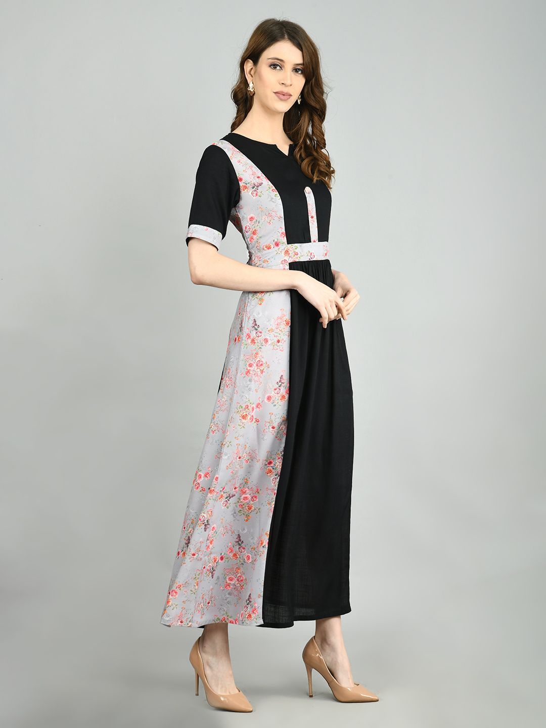 Women's Multi Polyester Printed Half Sleeve Round Neck Casual Dress
