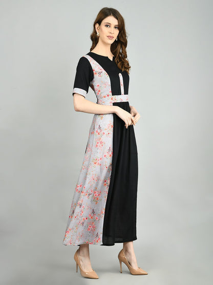 Women's Multi Polyester Printed Half Sleeve Round Neck Casual Dress