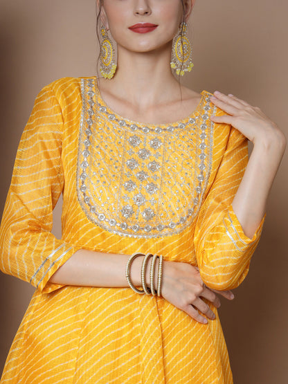 Women's Yellow Anarkali Kurta & With Dupatta