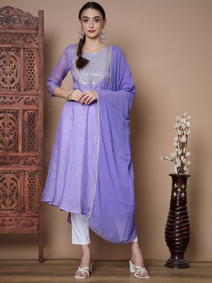 Women's Purple Anarkali Kurta & With Dupatta
