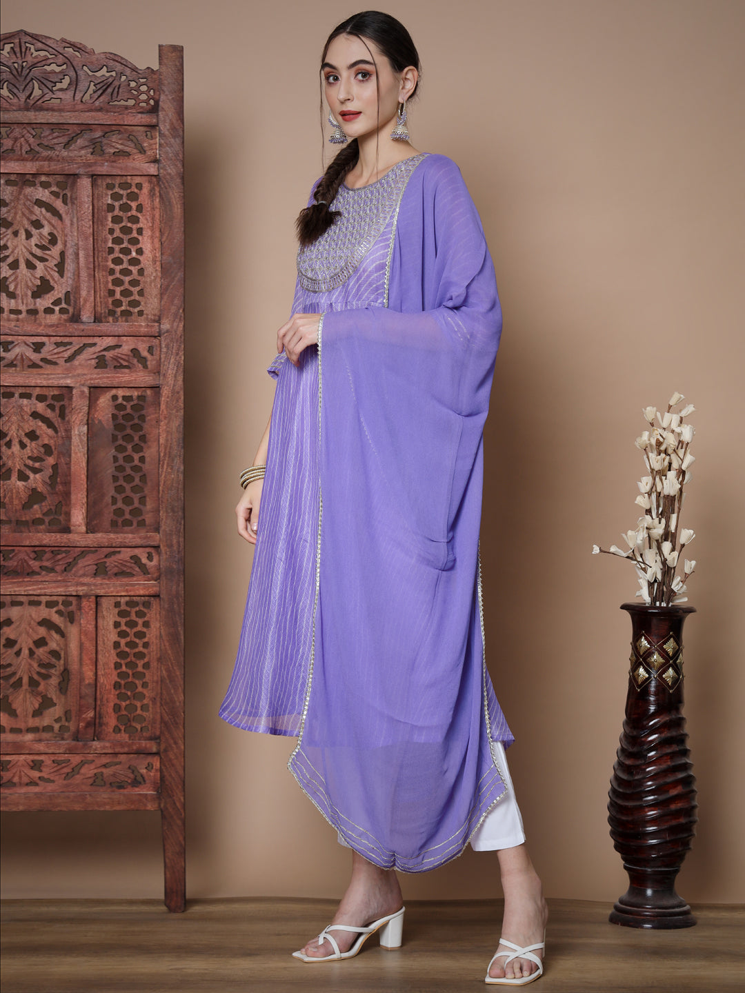 Women's Purple Anarkali Kurta & With Dupatta