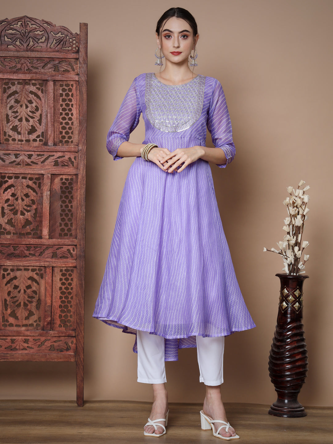 Women's Purple Anarkali Kurta & With Dupatta