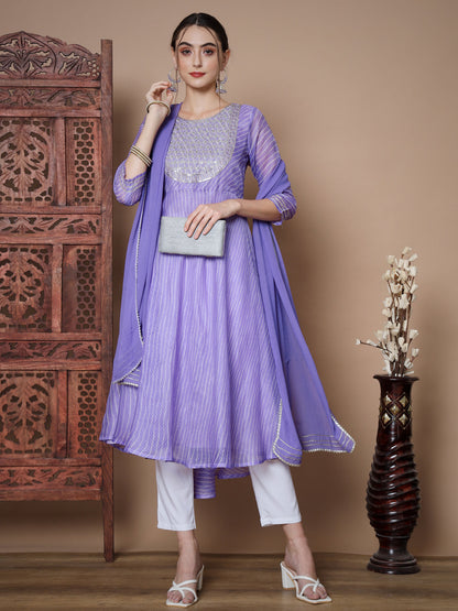 Women's Purple Anarkali Kurta & With Dupatta