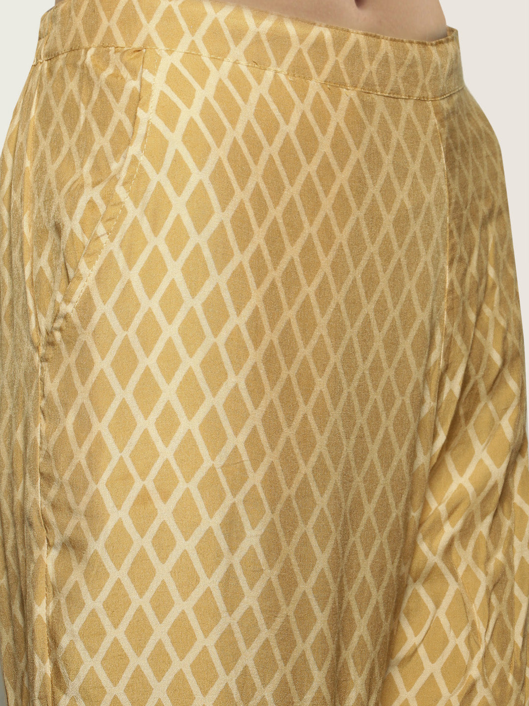 Women's Mustard Color Muslin Foil Printed Kurta Sharara With Dupatta