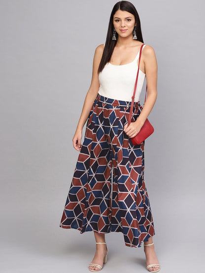 Women's Multicoloured Flared Printed Palazzos