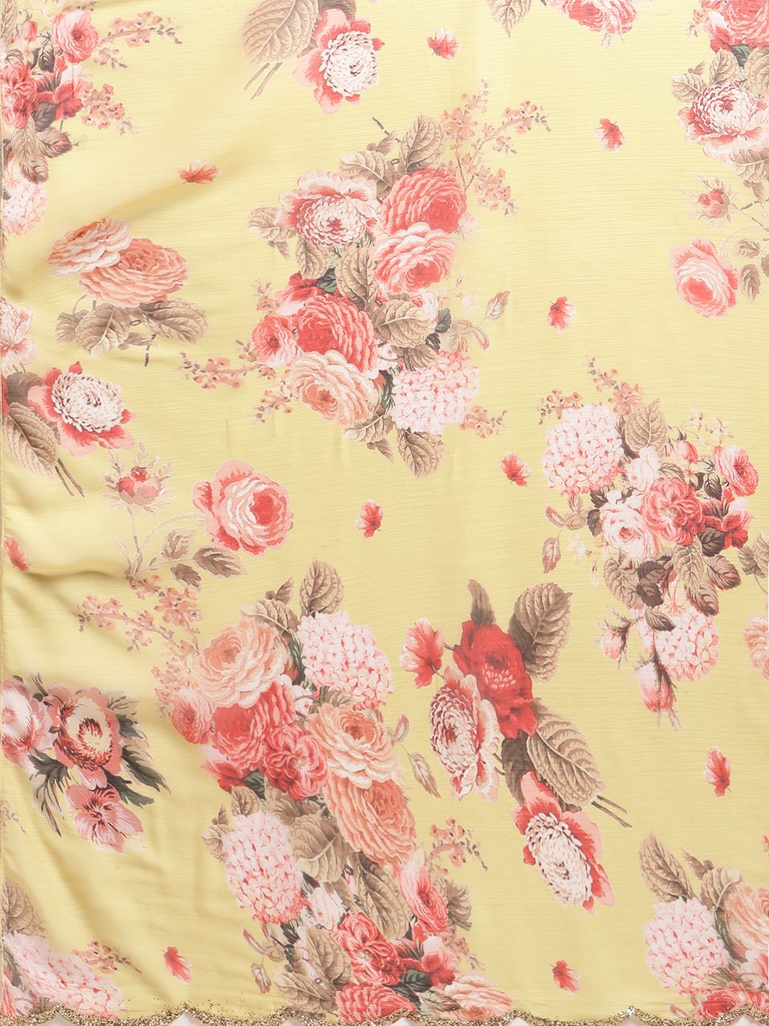 Women's Yellow Chiffon Digital Print Floral Saree