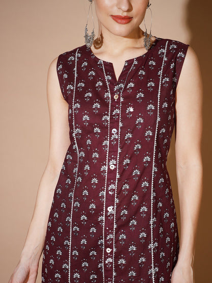 Women's Rust Floral Kurta & Trousers