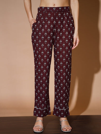 Women's Rust Floral Kurta & Trousers