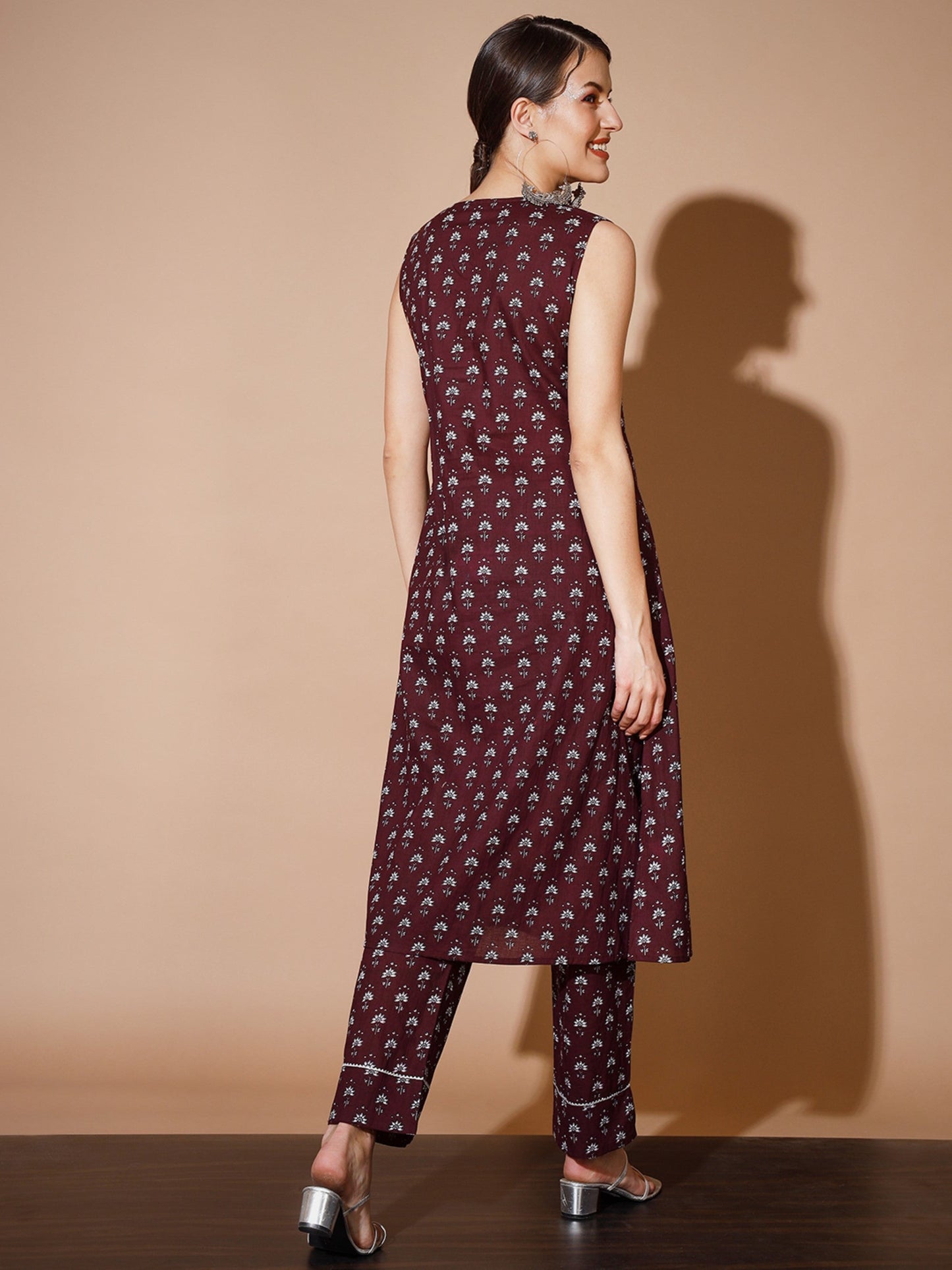 Women's Rust Floral Kurta & Trousers