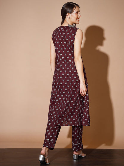 Women's Rust Floral Kurta & Trousers