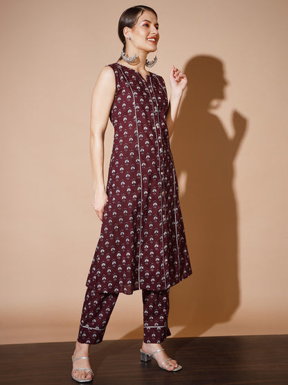 Women's Rust Floral Kurta & Trousers