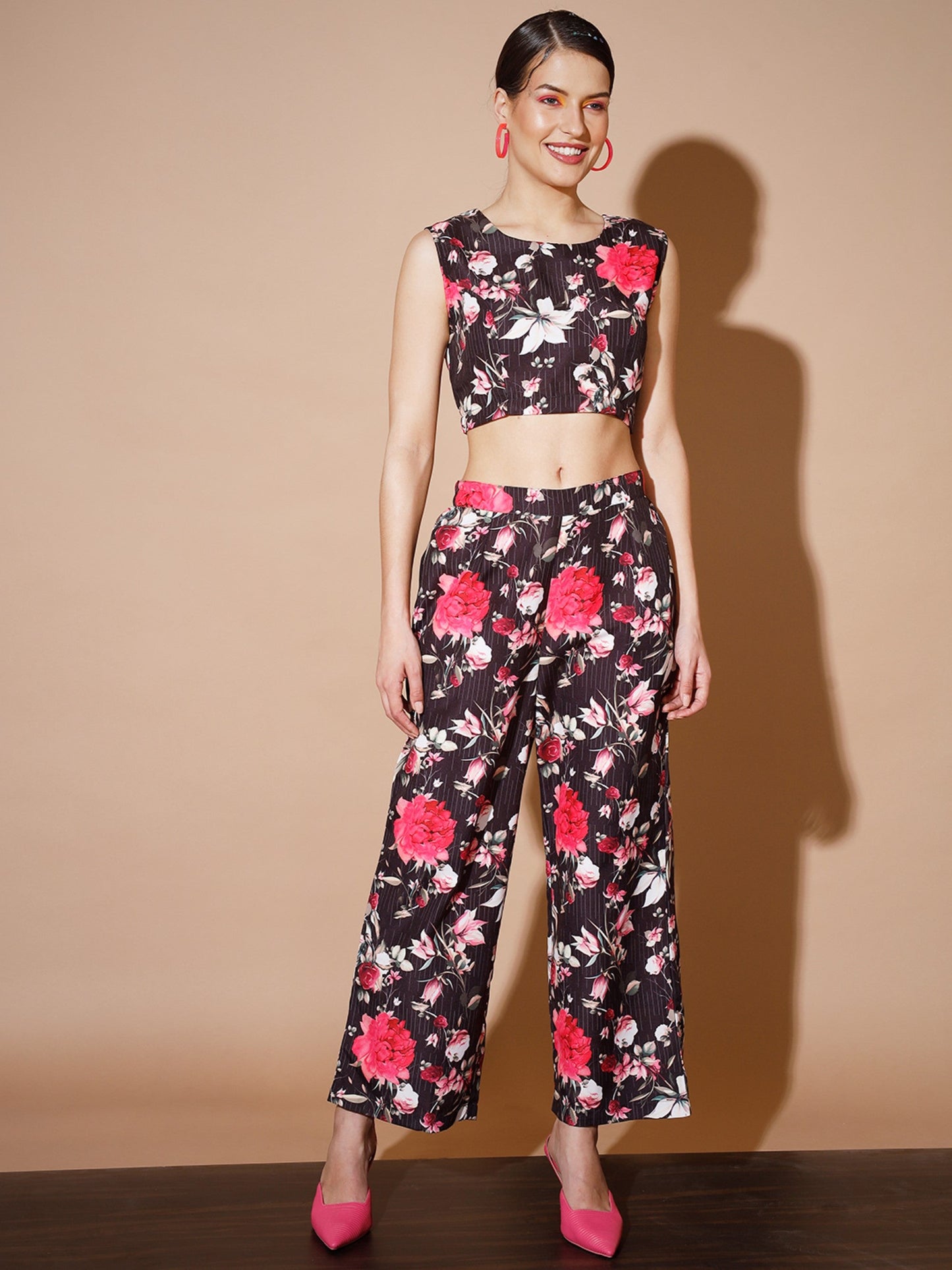 Women's Black Printed Co-Ords
