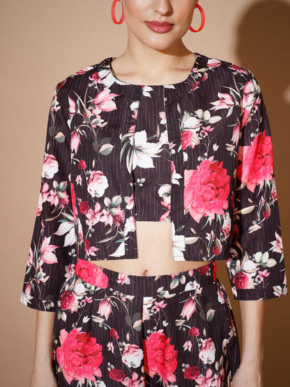 Women's Black Printed Co-Ords