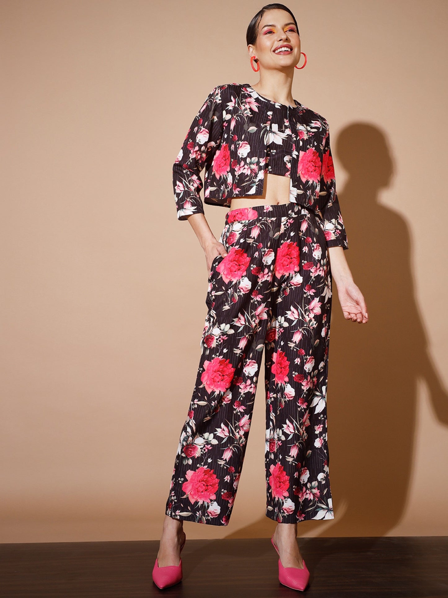 Women's Black Printed Co-Ords