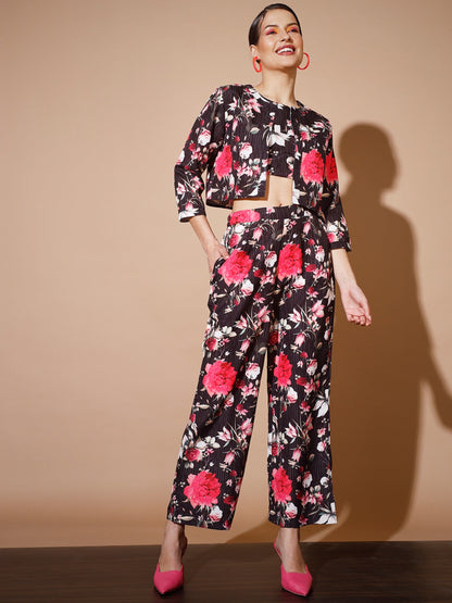 Women's Black Printed Co-Ords