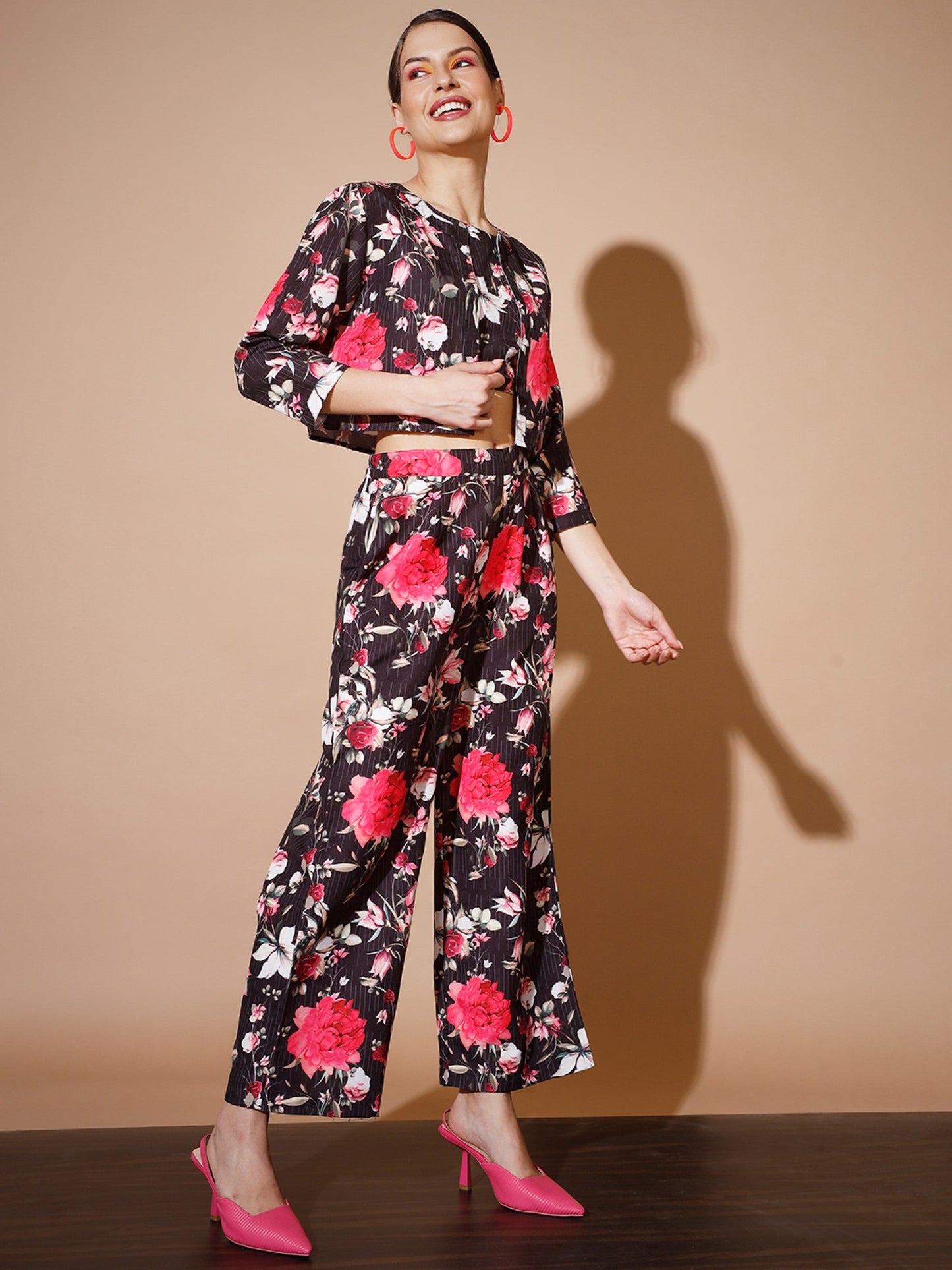 Women's Black Printed Co-Ords