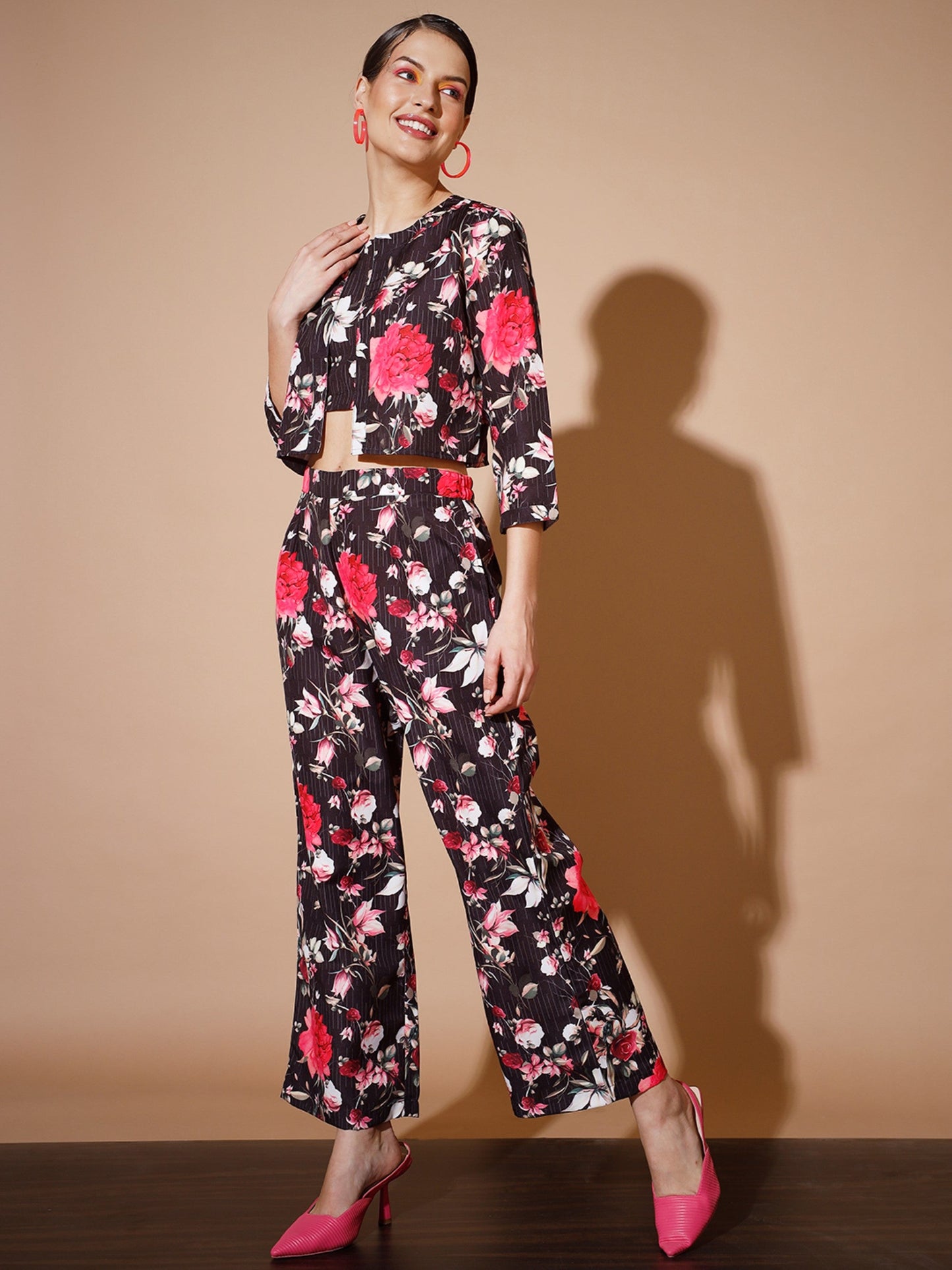 Women's Black Printed Co-Ords