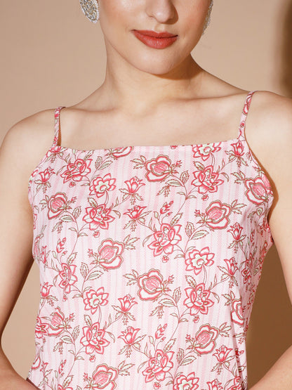Women's Pink Printed Kurta & Trousers