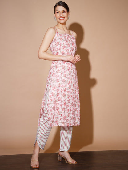 Women's Pink Printed Kurta & Trousers