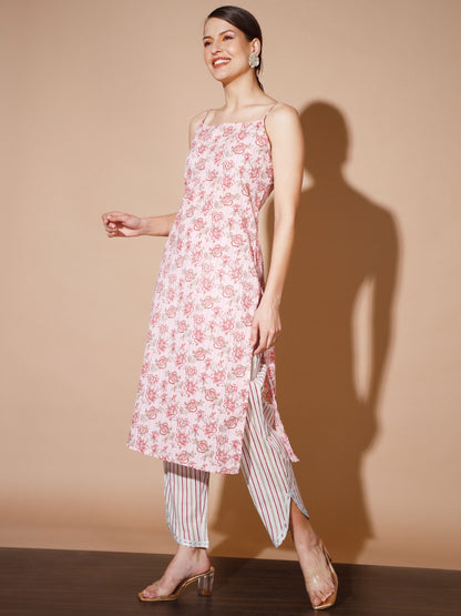 Women's Pink Printed Kurta & Trousers
