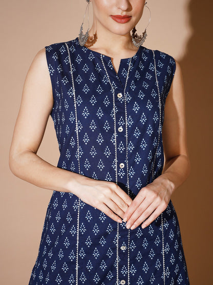 Women's Blue Printed Kurta & Trousers