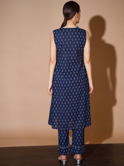 Women's Blue Printed Kurta & Trousers