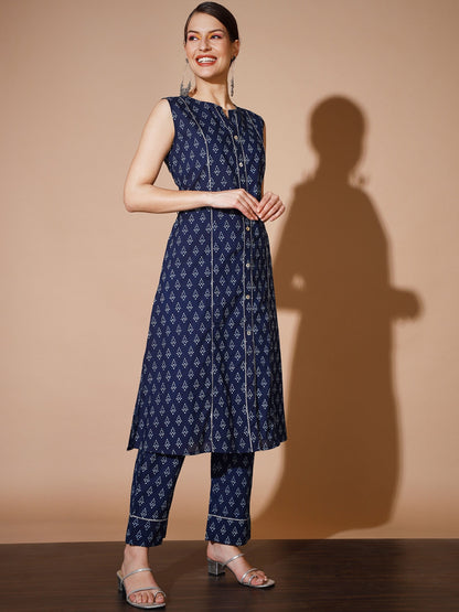 Women's Blue Printed Kurta & Trousers