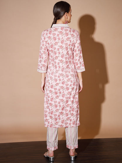 Women's Pink Floral Kurta & Trousers