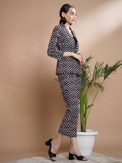 Women's Black Shawl Neck Coat With Trousers