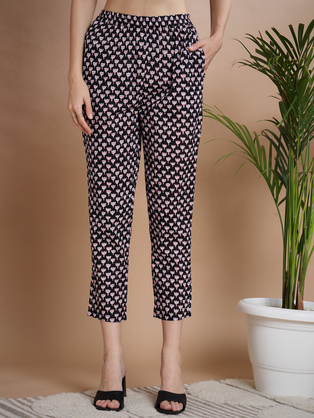 Women's Black Shawl Neck Coat With Trousers