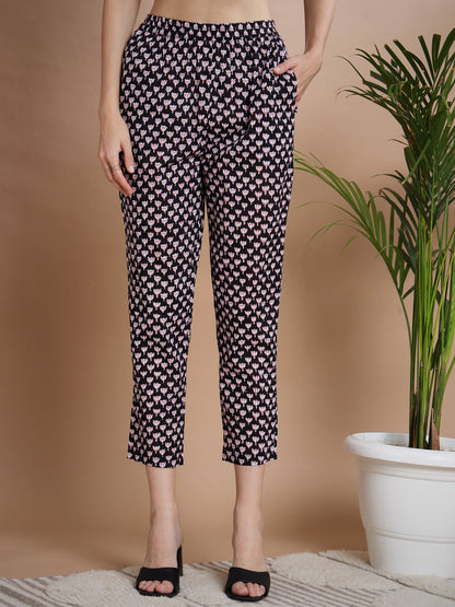Women's Black Shawl Neck Coat With Trousers