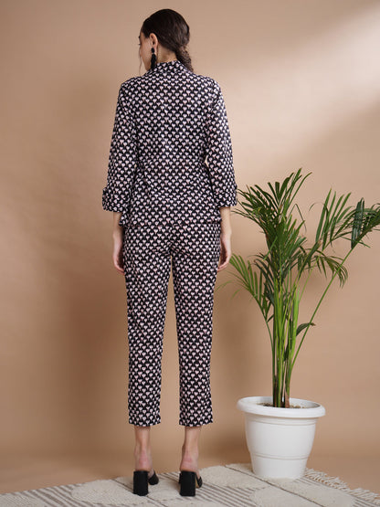Women's Black Shawl Neck Coat With Trousers