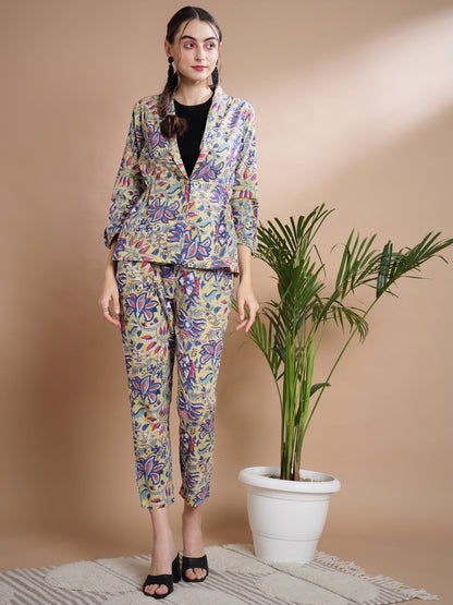 Women's Multi Shawl Neck Coat With Trousers