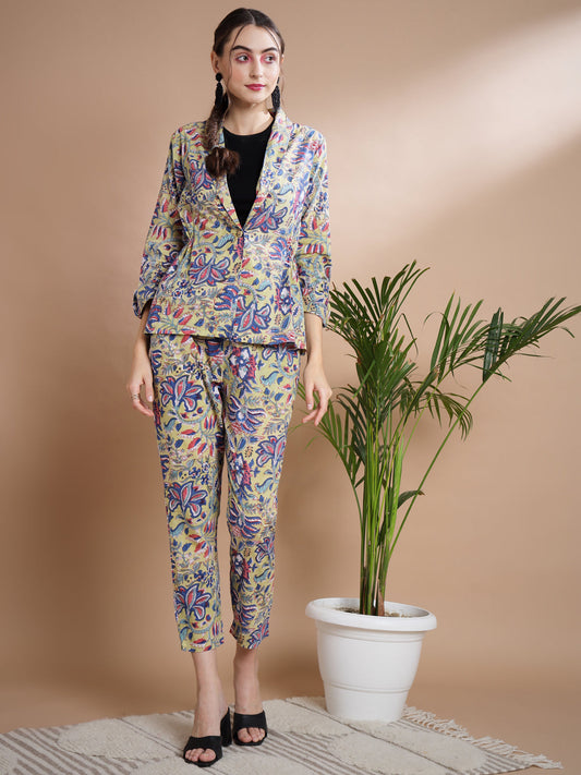 Women's Multi Shawl Neck Coat With Trousers