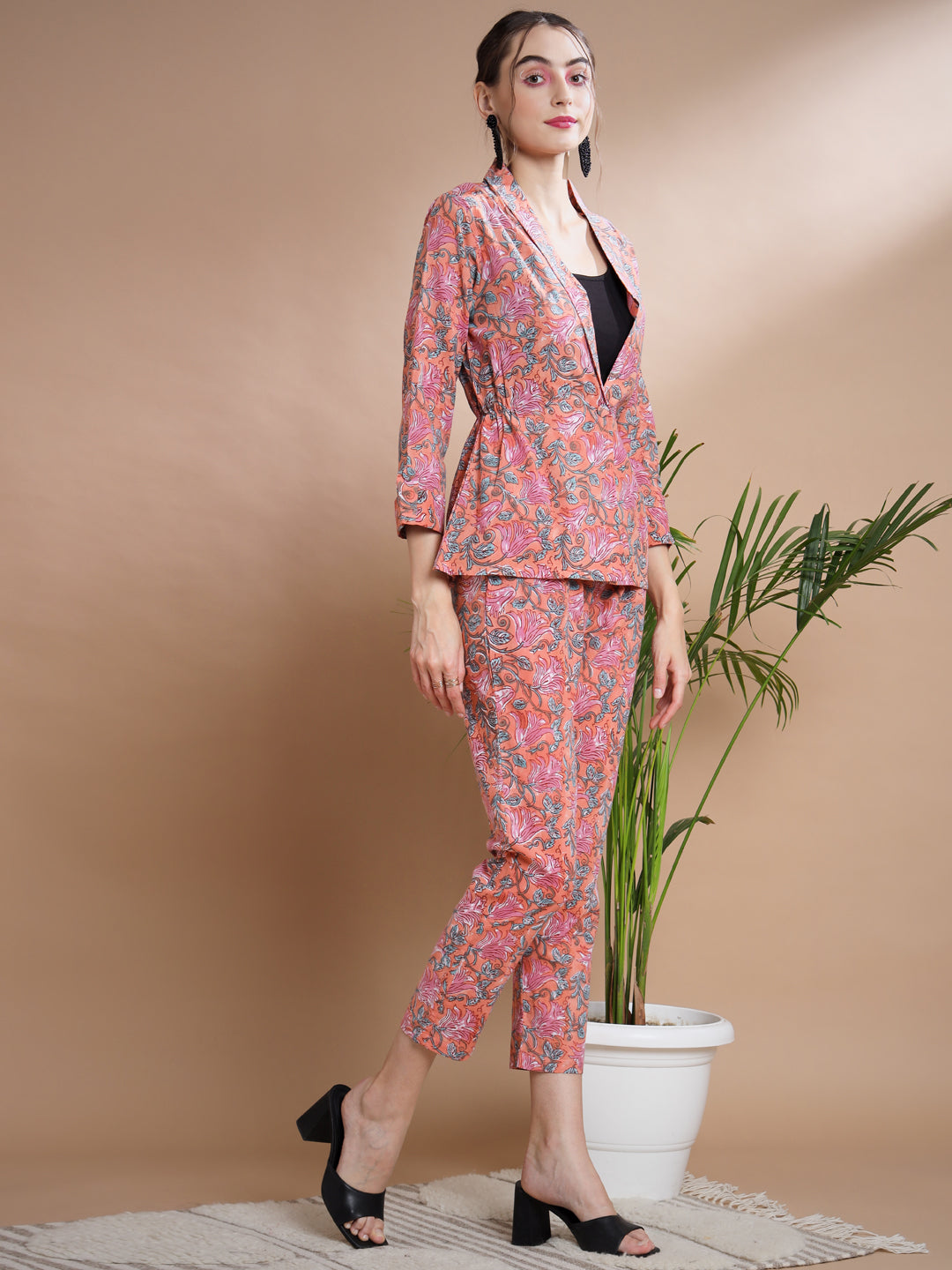Women's Multi Shawl Neck Coat With Trousers