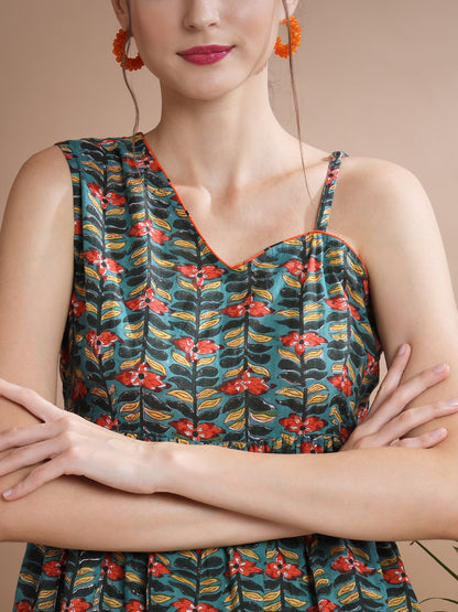 Women's Green One Shoulder Top With Trousers