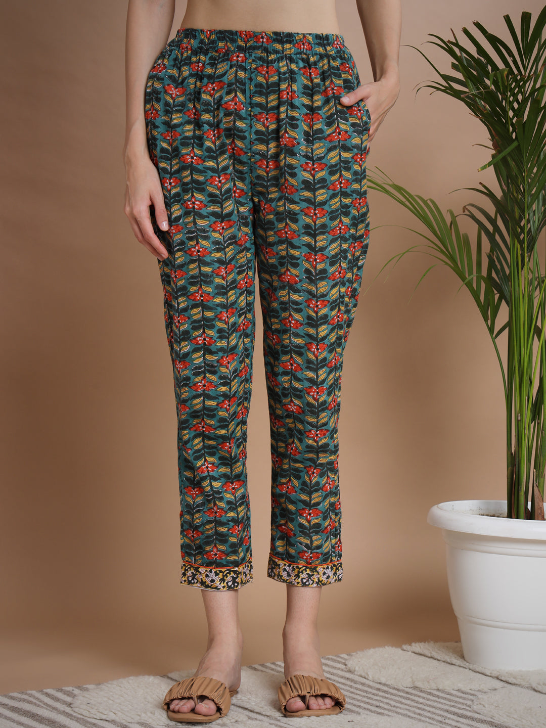 Women's Green One Shoulder Top With Trousers