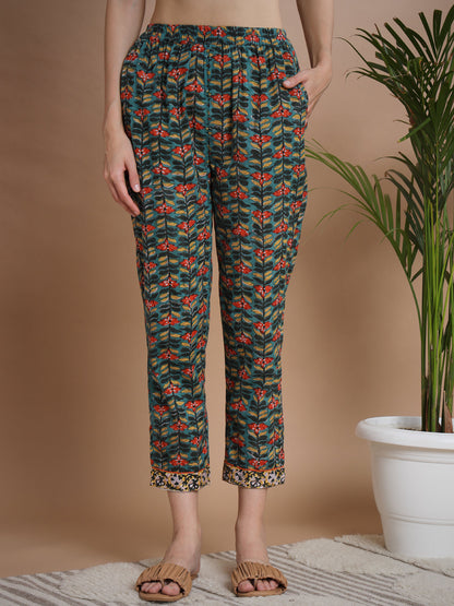 Women's Green One Shoulder Top With Trousers