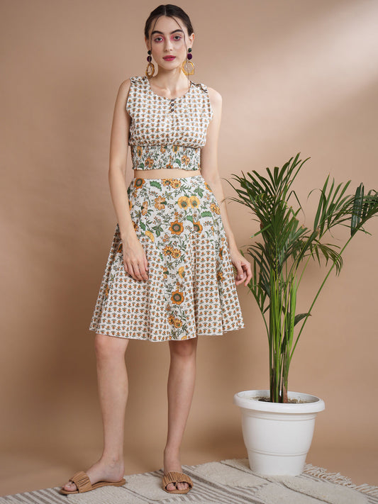 Women's Multi Round Neck Top With Skirt