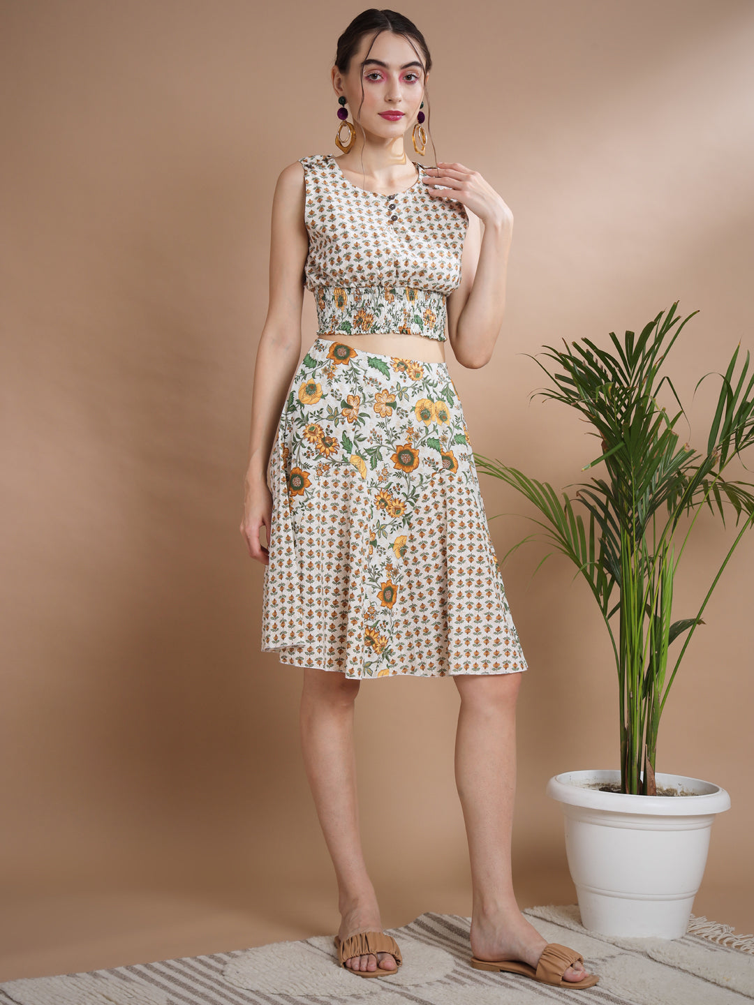 Women's Multi Round Neck Top With Skirt