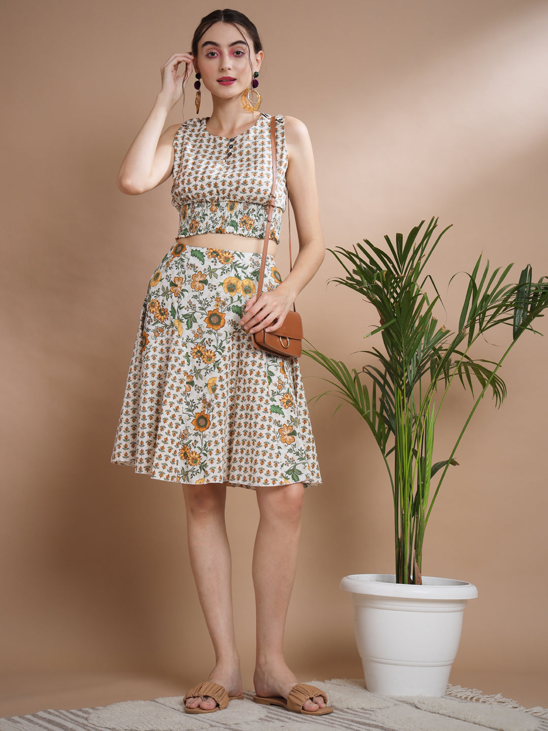 Women's Multi Round Neck Top With Skirt