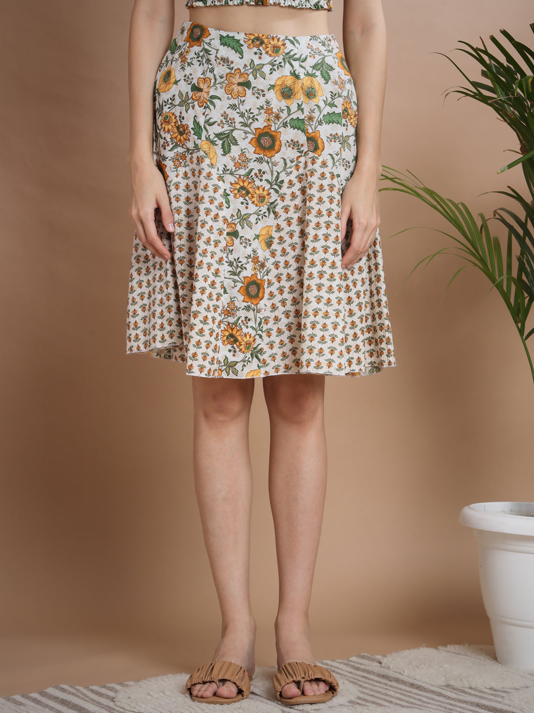 Women's Multi Round Neck Top With Skirt