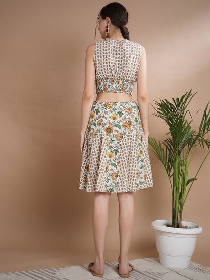 Women's Multi Round Neck Top With Skirt
