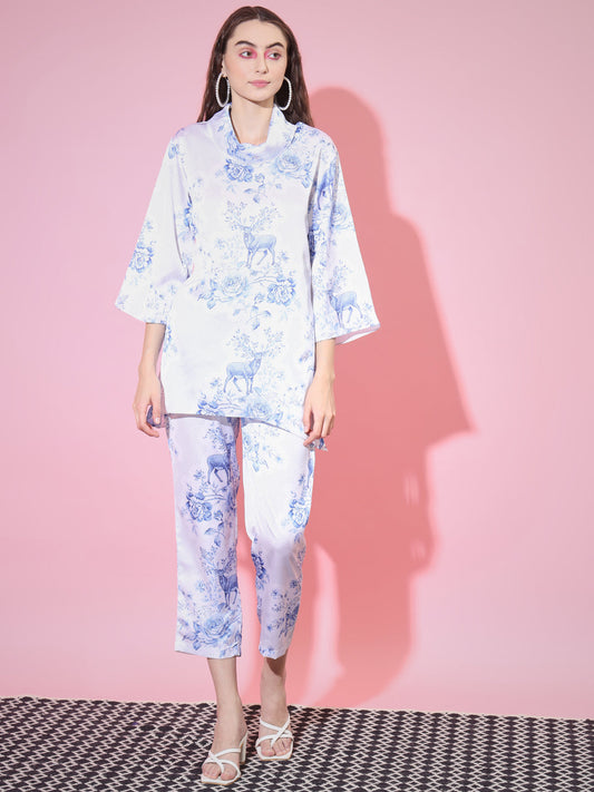 Women's Blue High Neck Top With Trousers