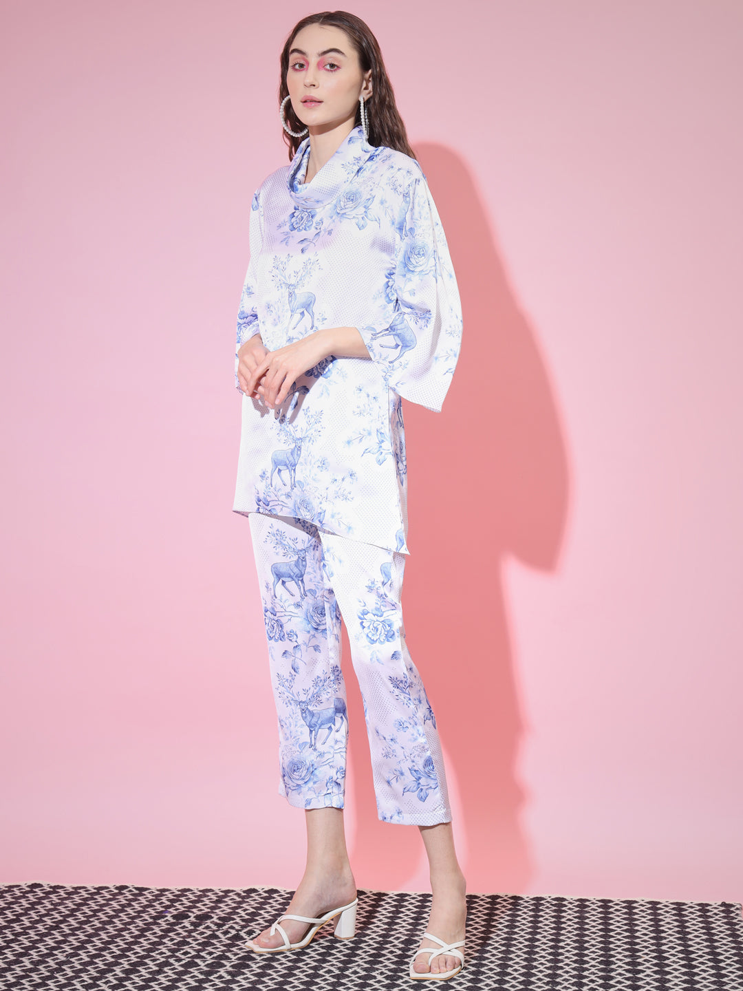 Women's Blue High Neck Top With Trousers