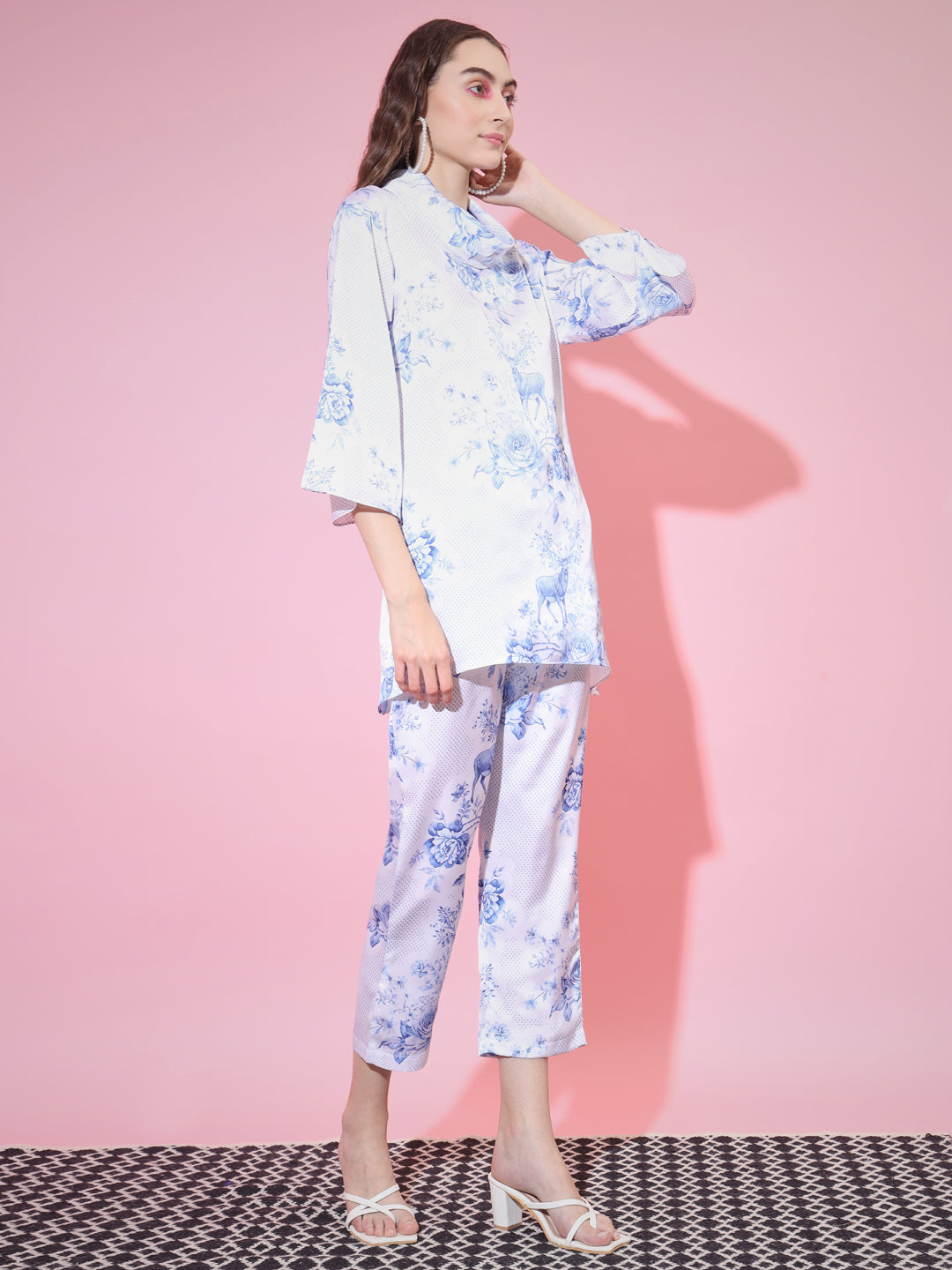 Women's Blue High Neck Top With Trousers