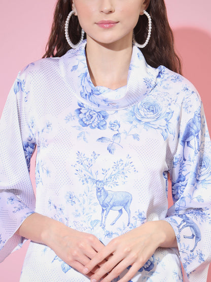 Women's Blue High Neck Top With Trousers