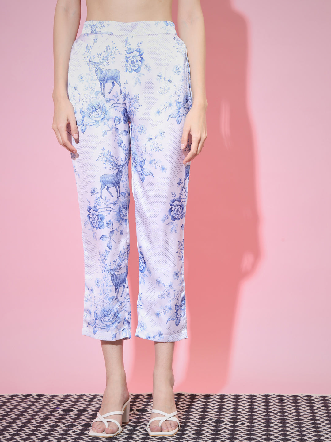 Women's Blue High Neck Top With Trousers