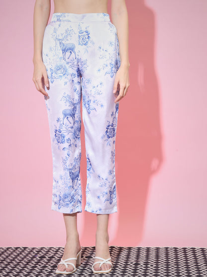 Women's Blue High Neck Top With Trousers